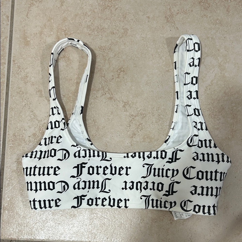 2/$25: Juicy Couture Black and White Logo Print Bikini Top